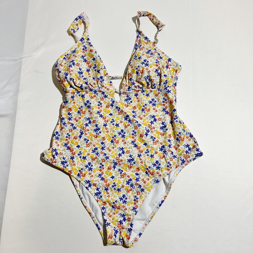 SHADE & SHORE Stylish One-Piece Floral Boho Cutout Bathing Suit XL Womens vtg